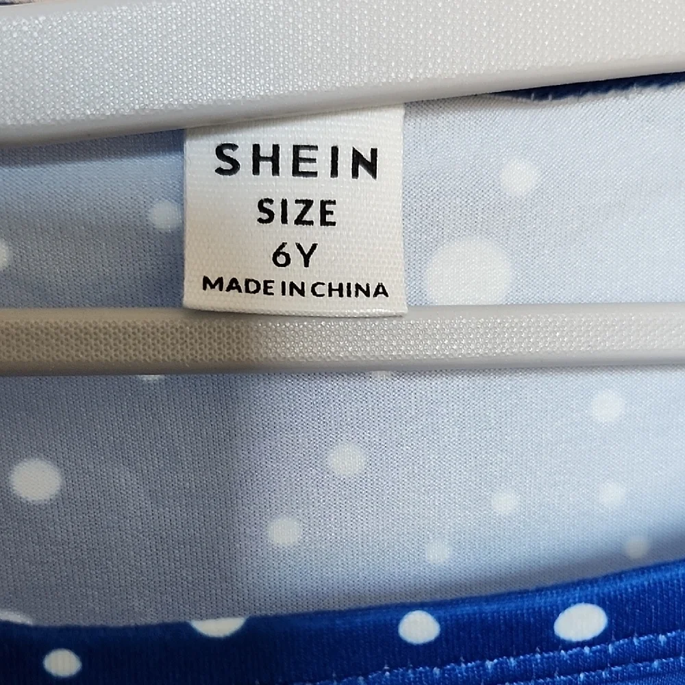 SHEIN Blue and White Snowflake Kids Dress